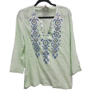 Lilly Pulitzer Womens Amelia Island Tunic Top Small Light Green Linen Beaded